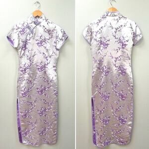 Vintage Y2K Traditional Chinese Dress Qipao in Floral Lavender, Women's Sz Small